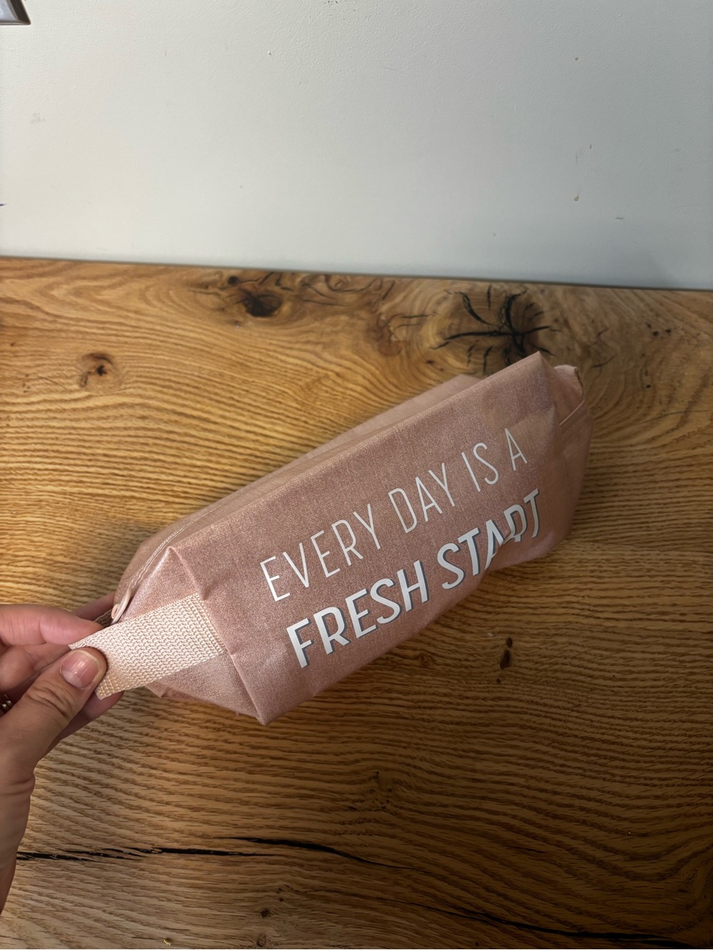fresh Blush Pink Canvas Pencil Case with Motivational Print